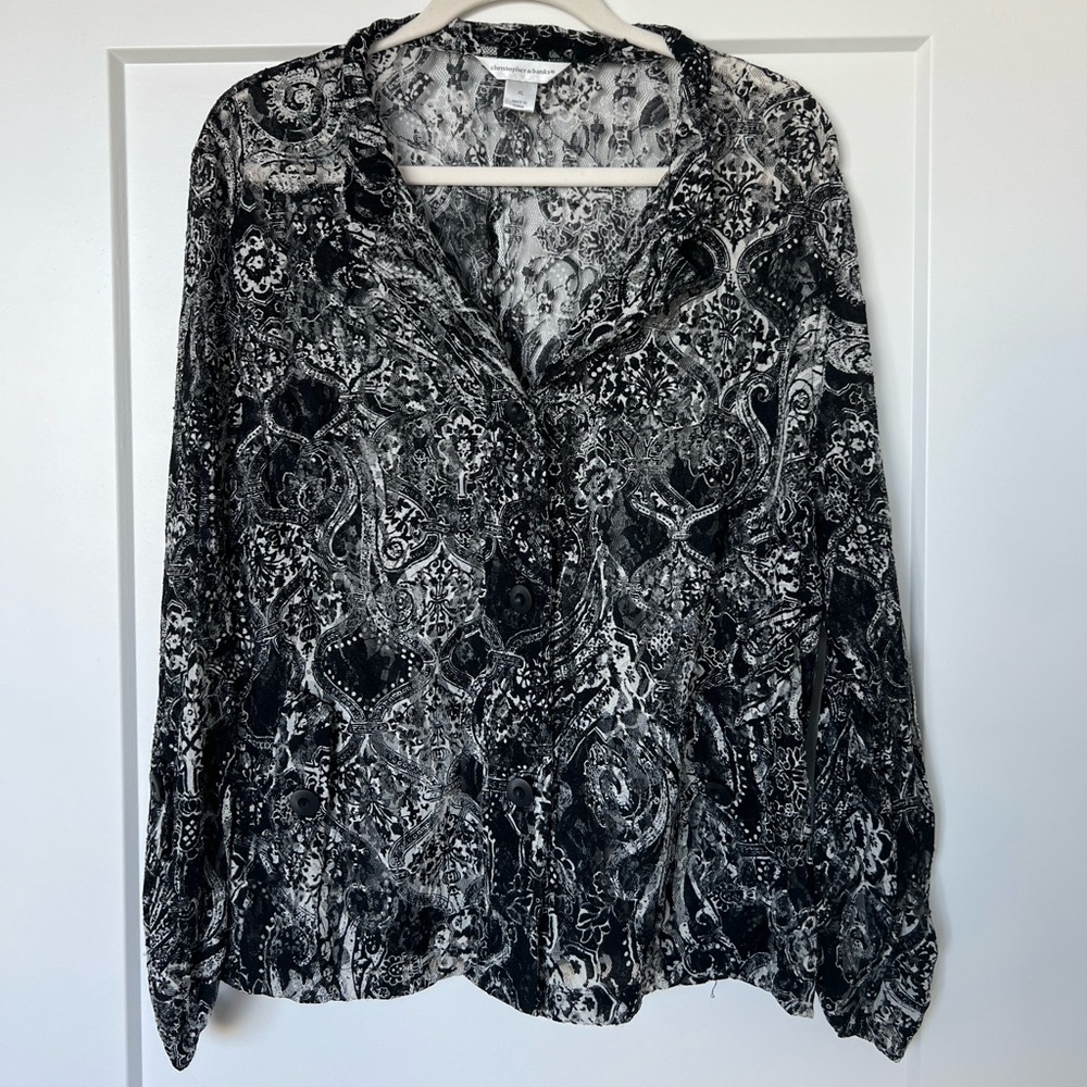 Christopher & Banks Long Sleeve Black Tie Dye Shirt